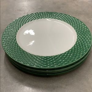 Large Set of 4 Green Rimmed Plates Pier 1